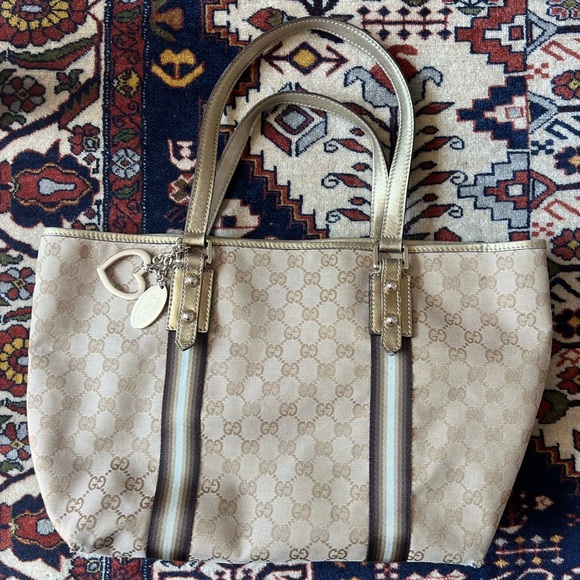 GUCCI GG Canvas Sherry Line Tote Bag Beige Black 139260 - Picture 8 of 16